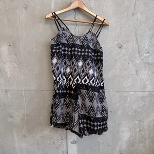 Chic Black and White Patterned Women's Romper